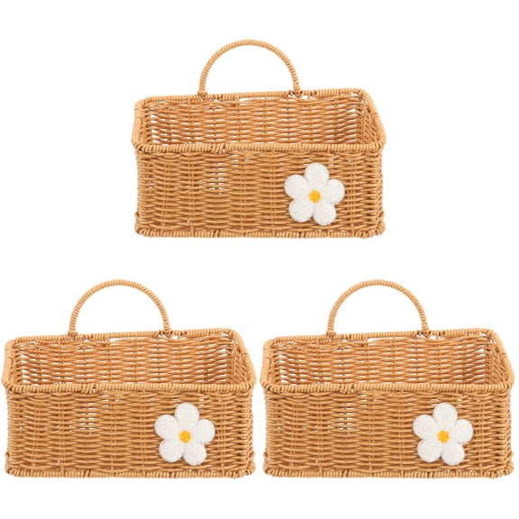 3pcs Plastic Hanging Woven Storage Basket Woven Storage Basket Imitation Rattan Woven Basket