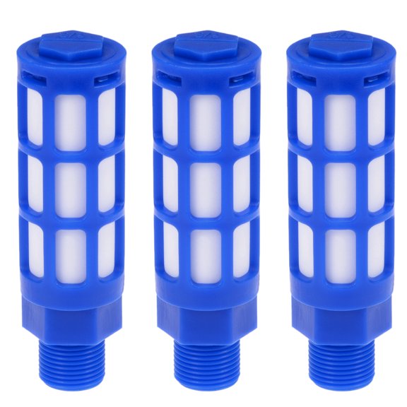 3pcs Plastic Pneumatic Muffler Exhaust Air Line 3/8 PT Blue