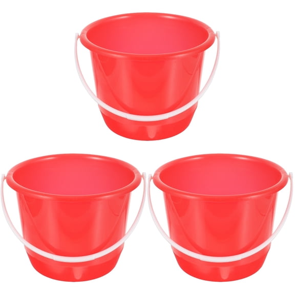 FONDOTIN 3-Pack Red Plastic Buckets with Handles for Cleaning, Storage, Home Use, Dormitory, and Multi-Purpose Tasks