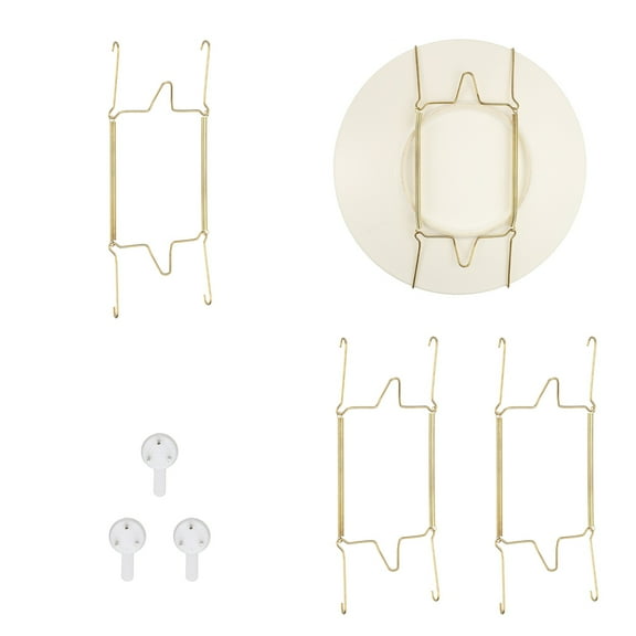3pcs Plate Hanger, 12 Inches Universal Stainless Steel Invisible Plate Hangers for the Wall U-shaped Holder with Traceless Nail for Decorations, Golden