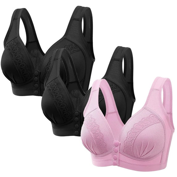 3pcs Plus Size Bras for Women Front Closure No Rims Seamless Wirefree Bralettes Ladies Elder Full Coverage Compression Bra