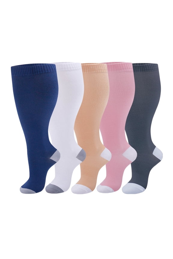 3pcs Plus Size Compression Socks for Women 15-20 mmhg Extra Wide Calf Knee High Support Socks for Circulation3XL,Style 4