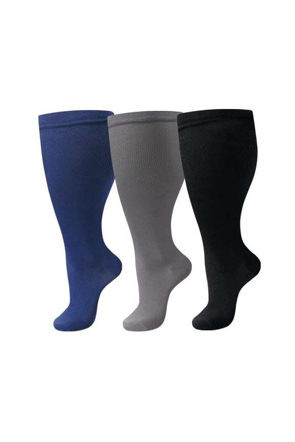3pcs Plus Size Compression Socks for Women 15-20 mmhg Extra Wide Calf Knee High Support Socks for Circulation3XL,Style 8