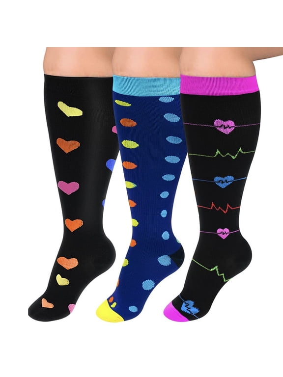 3pcs Plus Size Compression Socks for Women Extra Wide Calf Knee High Support Socks for Circulation3XL-Style 16