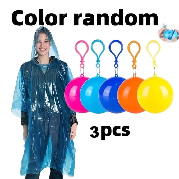 3pcs Portable Emergency Rain Poncho, Uncharged, Mixed Colors, PP Material, Keychain Ball Design, Suitable for Outdoor Activities, Hiking, Fishing, Camping
