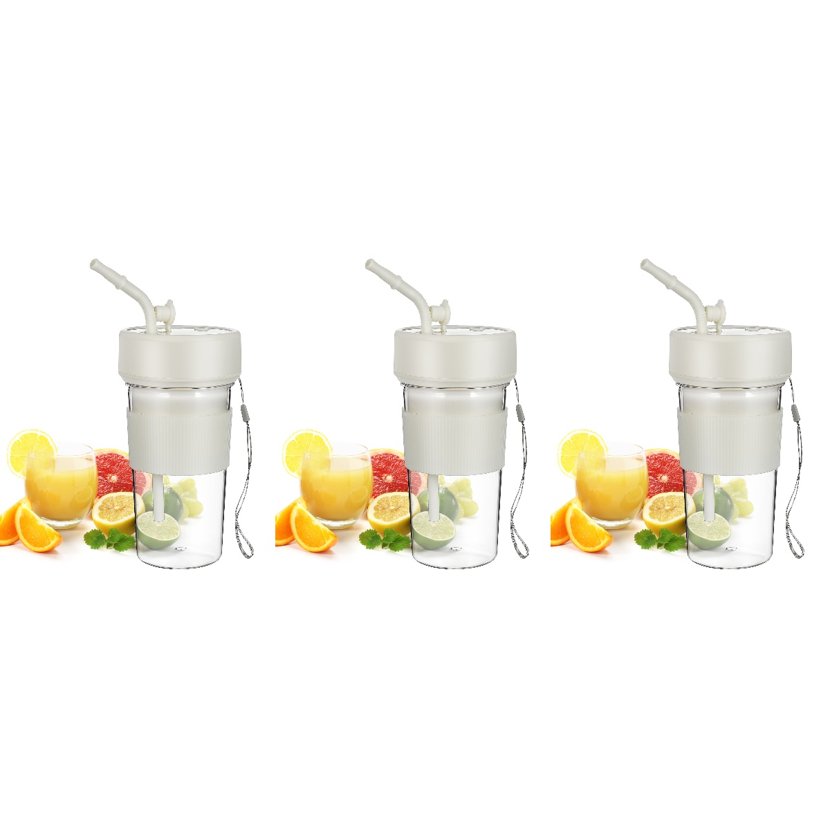 Toyandona Portable Rechargeable Juicer, White, Compact Travel Fruit Mixer, 3Pcs