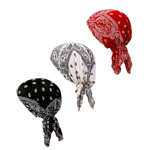 3pcs Pre Tied Chemo Head Scarf Beanie Skull Cover Cap Headwear for Women Fashion