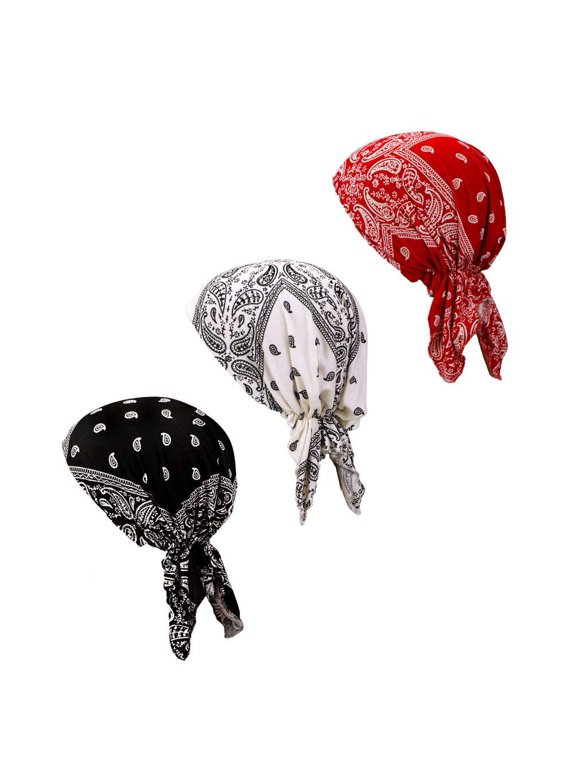 3pcs Pre Tied Chemo Head Scarf Beanie Skull Cover Cap Headwear for Women Fashion