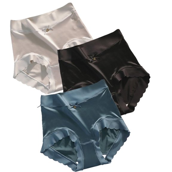 3pcs Premium Satin Ice Silk Moisture-absorbing Panties,High waist seamless butt lift underwear,plus size comfort briefs