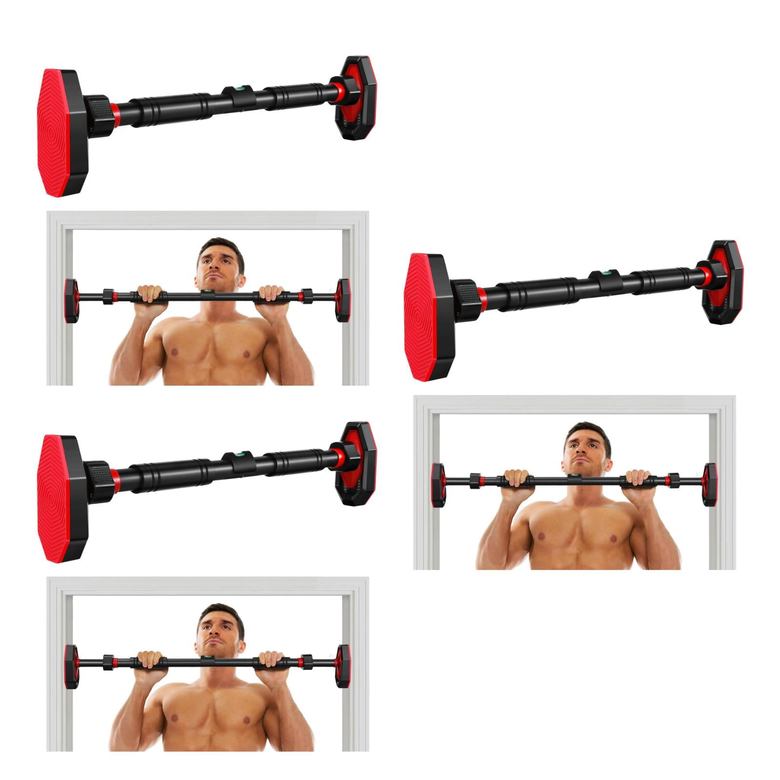 ETEREAUTY  No-Drill Door Frame Pull-Up Bar Black Steel Secure Locking 3Pcs