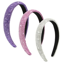 3pcs Purple Pink Silver Rhinestone Headbands Women Girls Sparkly Bling Diamond Headband Fashion Comfortable Head Band Non Slip Birthday Wedding Formal Hair Accessories for Women Girls Gifts