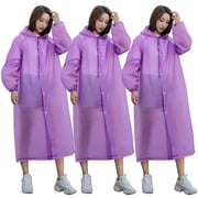 3pcs Purple Reusable Raincoat Fashion Thicken EVA Rain Poncho Outdoor Waterproof Raincoat Outdoor Rainwear with Hood and Elastic Sleeves for Climbing Travel Adult