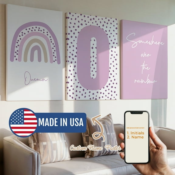 3pcs Purple Series Rainbow Custom Name Decorative Painting, Canvas 16x24inch Unframe, Waterproof Wall Art for Home Decor-Made in USA