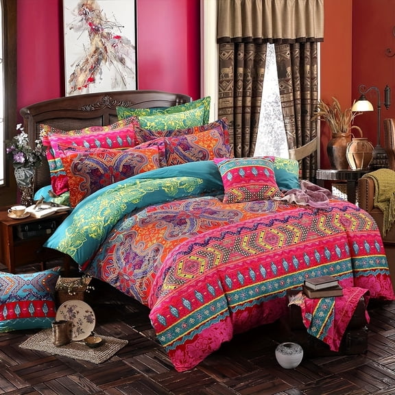 3pcs Queen Bohemian Style Comforter Set Quilt Set, Including 1 Quilt And 2 Pillowcases, Suitable For All Seasons, Stylish And Comfortable, Skin-friendly, The Perfect Choice For A Gift