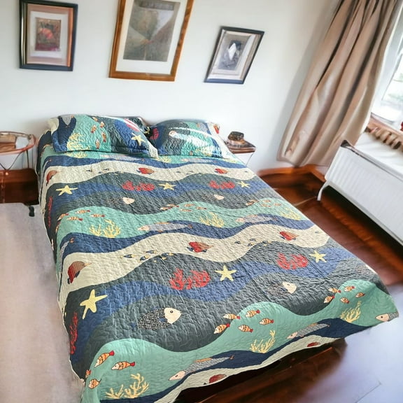 3pcs Queen Size Quilts Reversible Quilt Bedding Sets, Soft Lightweight Microfiber Floral Pattern Printed Bedspread