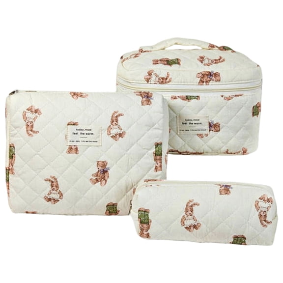 3pcs Quilted Makeup Bag, Boho Floral Travel Storage Bags, Multifunction Toiletry Organizer Pouch, Cosmetic Packing Purse for Short Trip, Vacation, Business Trips