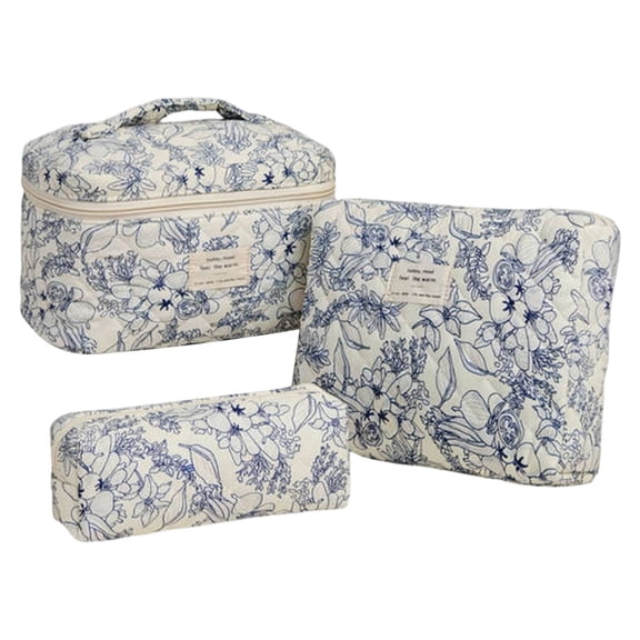 3pcs Quilted Makeup Bag, Boho Floral Travel Storage Bags, Multifunction Toiletry Organizer Pouch, Cosmetic Packing Purse for Short Trip, Vacation, Business Trips