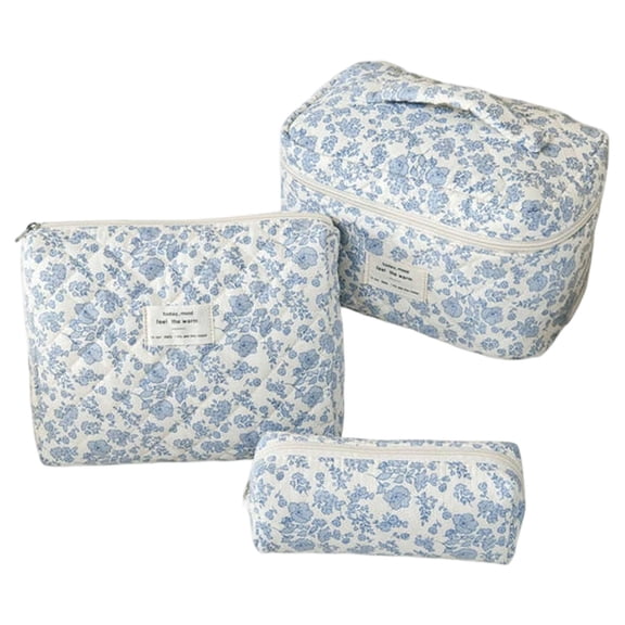3pcs Quilted Makeup Bag, Boho Floral Travel Storage Bags, Multifunction Toiletry Organizer Pouch, Cosmetic Packing Purse for Short Trip, Vacation, Business Trips