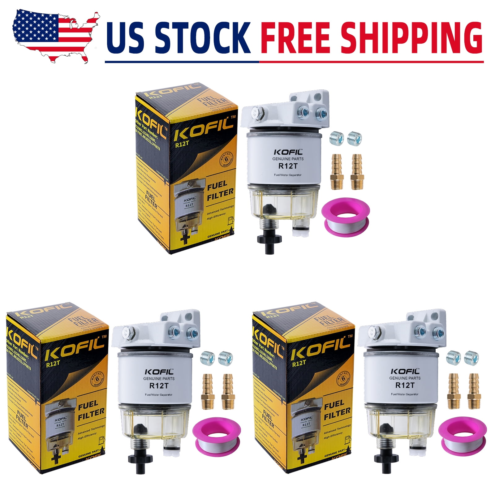 3pcs R12T Fuel Water Separator Marine 120AT NPT ZG1/419 Automotive