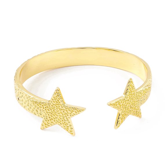 3pcs Rack Plating Brass Double Star Open Cuff Bangle for Women Cadmium Free & Lead Free golden Inner Diameter: 2-1/8x2-3/8 inch(5.3x6cm)