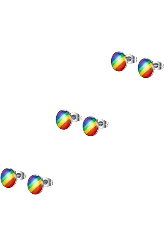 3pcs Rainbow Color Top Earrings Set - High-Grade Stainless Steel Ear Studs suitable for Gay & Lesbian Pride - hypoallergenic skin-friendly Jewelry Gift for Men & Women (2x1cm)[i125]