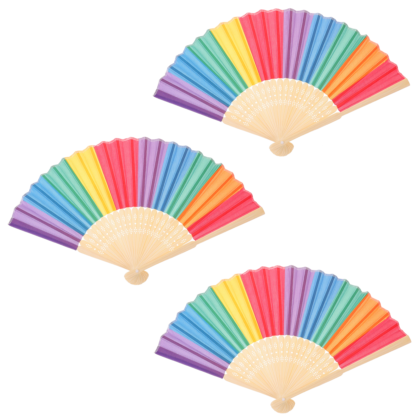 3pcs Rainbow Prints Foldable Fan Colorful Handheld Fan Gift Fan Wedding