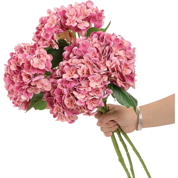 3pcs Real Touch Artificial Hydrangea Flowers, 20 Inch Long Stem Silk Hydrangea with True Touch Petals, Artificial Flower for Home Decor Wedding,Green