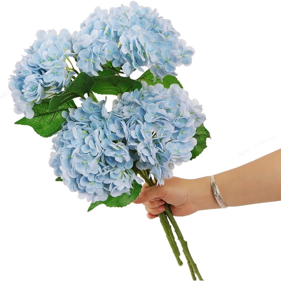 3pcs Real Touch Artificial Hydrangea Flowers, 20 Inch Long Stem Silk Hydrangea with True Touch Petals, Artificial Flower for Home Decor Wedding,Green