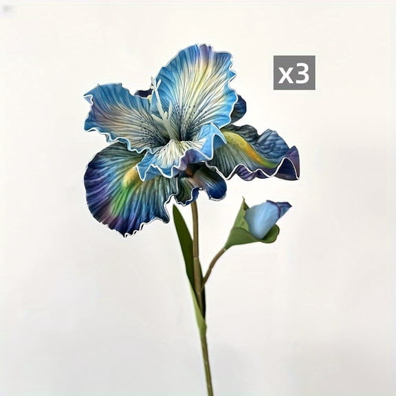 3pcs Real Touch Artificial Iris Flowers with Green Leaves - 17.72in Handmade White & Pink Floral Decor for Weddings, Home, and Office Arrangements, Wedding Decorations | Intricate Craftsmanship