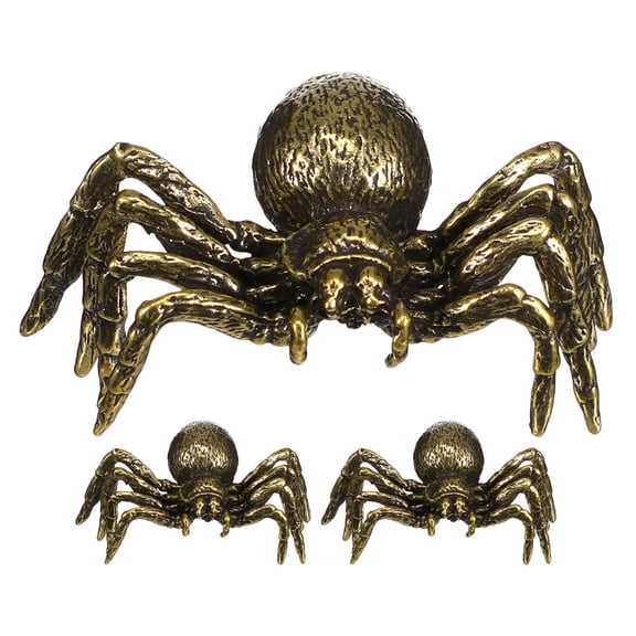 3pcs Realistic Brass Spider: Metal Mini Sculptures - Decorative Insect Statues For Modern Or Vintage Home - Ideal For Dining Room Or Workspace Decoration