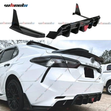 3pcs Rear Diffuser with Led Red Brake Light Compatible with 2018-2023 Toyota Camry SE XSE, with Corner Winglet Bumper Splitter Extension Fit for 2018 2019 2020 2021 2022 2023 (Glossy Black)