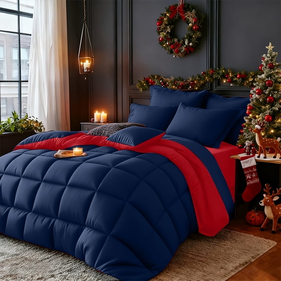 3pcs Red/Black Comforter Set Queen- Comfortable All Season Comforter Set, Includes 1 Comforter, 1 Or 2 Pillowcases, Box Stitch Quilt Hotel Quality Machine Washable Comforter, Christmas Gifts Suitable