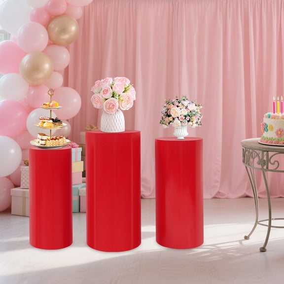 3pcs Red Iron 60-70cm Cylindrical Base Display Stand Cake Table Wedding Party Multi-Layer Dessert Table