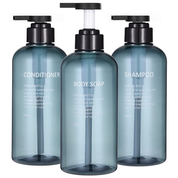 3pcs Refillable Shampoo and Conditioner Bottles,Shampoo Conditioner Body Wash Dispenser for Hotel Bathroom,3pcs Plastic Shampoo Bottles with Pump (Blue,500ML)