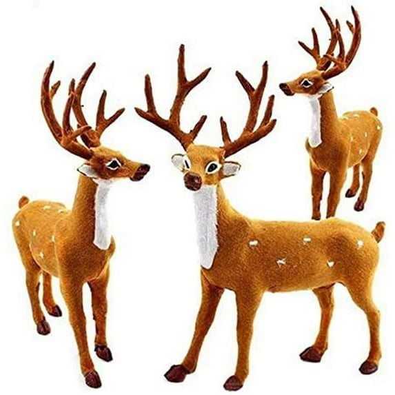 3pcs Reindeer Figurines Plush Deer Figures Christmas Elk Figurines for Holiday Winter Xmas Table Top Decorations Ornaments