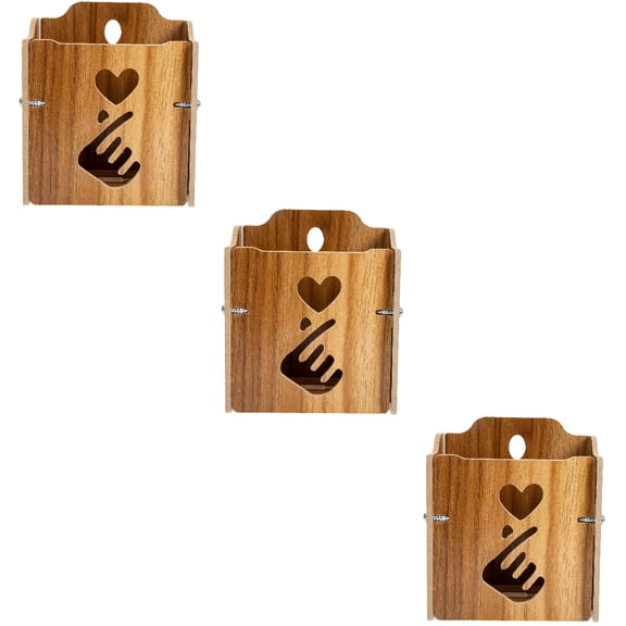 WRISTBIQUE Wooden Wall Mount Phone Holder Khaki Organizer Box for Storage 3Pcs