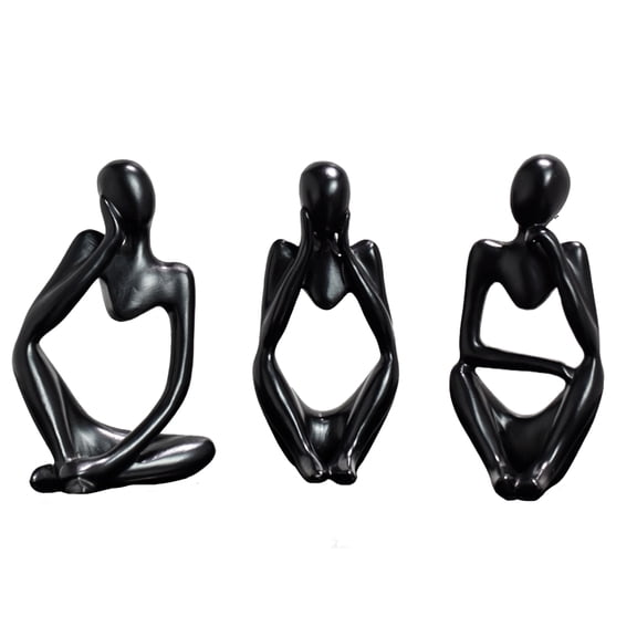 3pcs Resin Statue Thinker Style Decoration Abstract Sculptures Collectible Figurines for Home Decor Modern Office Shelf Desktop (Black 3-Piece)