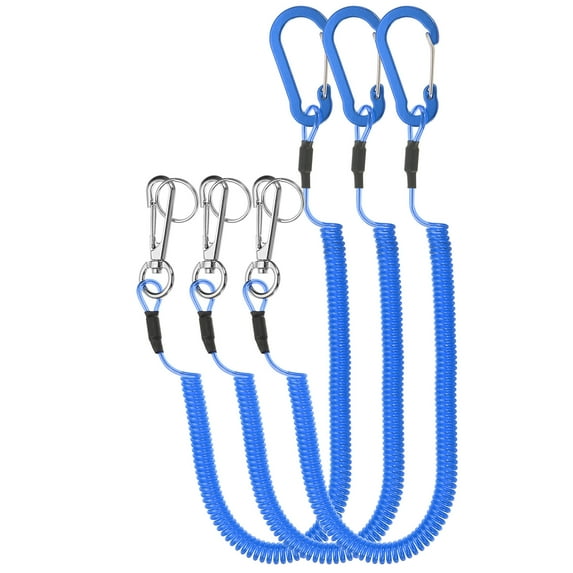 3pcs Retractable Spring Coil Straps, 6" Spiral Lanyard Cord with Aluminium Rotatable Clip, Blue