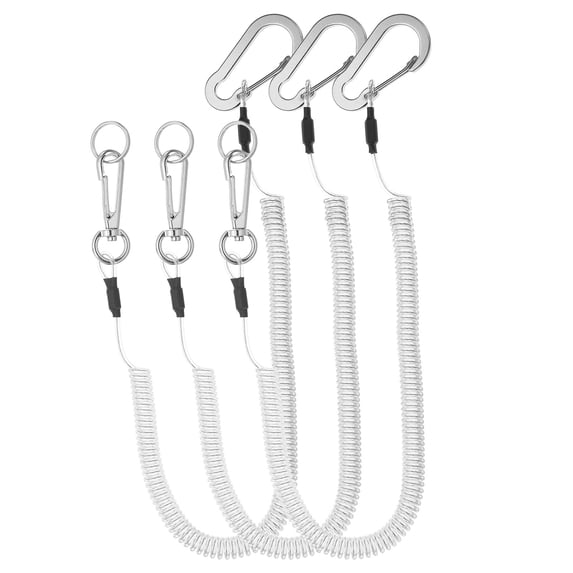 3pcs Retractable Spring Coil Straps, 6" Spiral Lanyard Cord with Aluminium Rotatable Clip, Clear