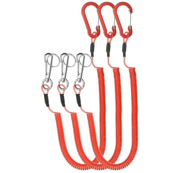 3pcs Retractable Spring Coil Straps, 6" Spiral Lanyard Cord with Aluminium Rotatable Clip, Red
