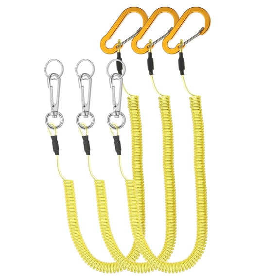 3pcs Retractable Spring Coil Straps, 6" Spiral Lanyard Cord with Aluminium Rotatable Clip, Yellow