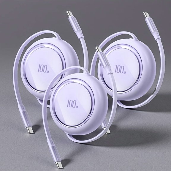 3pcs Retractable USB-C Fast Charge Cables (100W) - Perfect Gift Set For Home, Office, Car - Tangle-Free, Portable, 3 Colors