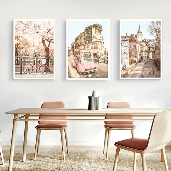 3pcs Retro Travel & Architecture Canvas Wall Art Set - Unframed Posters for Living Room, Bedroom Decor