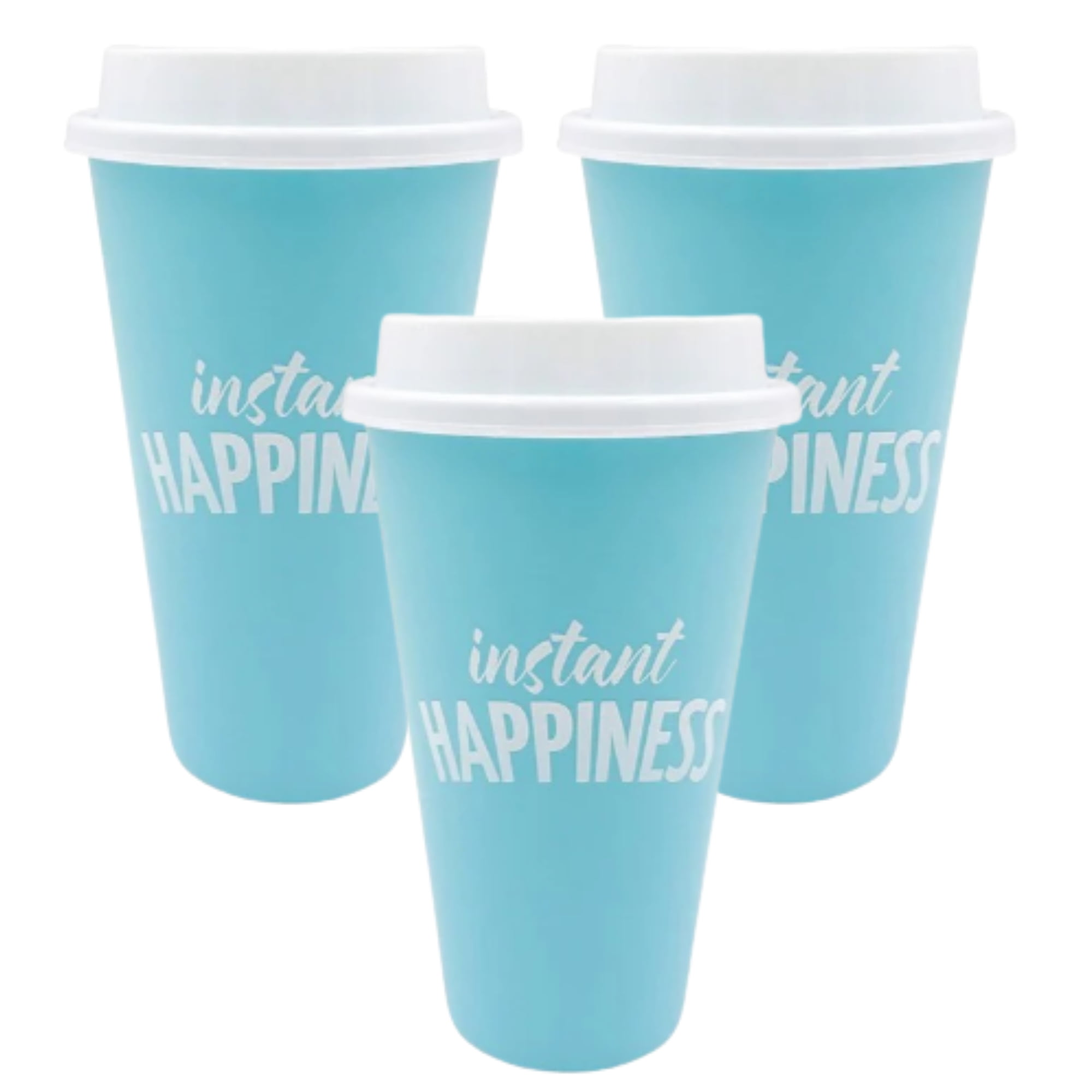 3pcs Reusable Cup with Lid 17oz Instants Happiness Design Plastic