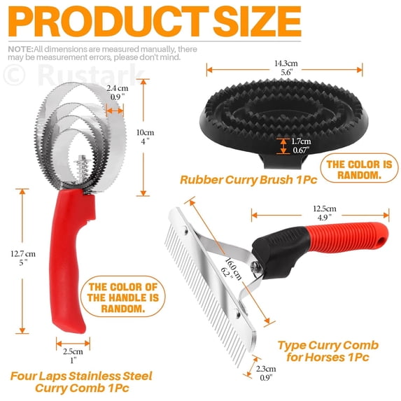 3pcs Reversible Stainless Steel Curry Grooming Set with 4 Rings for Horses, Dogs, Cows