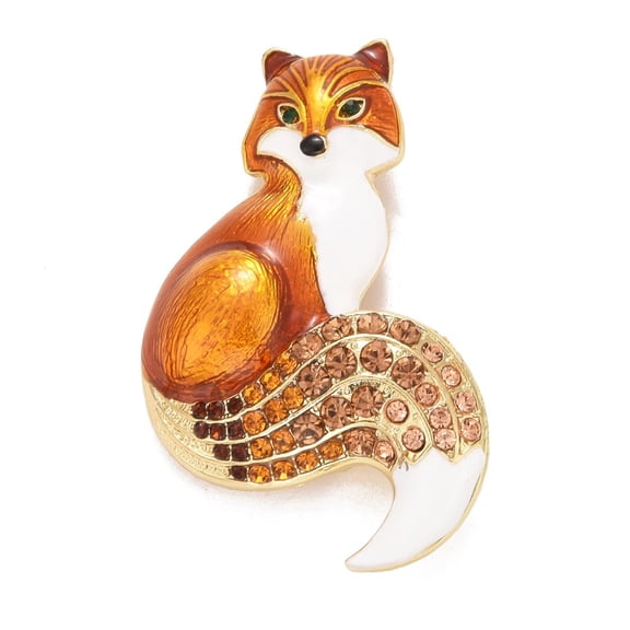 3pcs Rhinestone Fox Badge Animal Alloy Enamel Lapel Pin for Backpack Clothes Golden Topaz 54x37x7mm Pin: 0.7mm