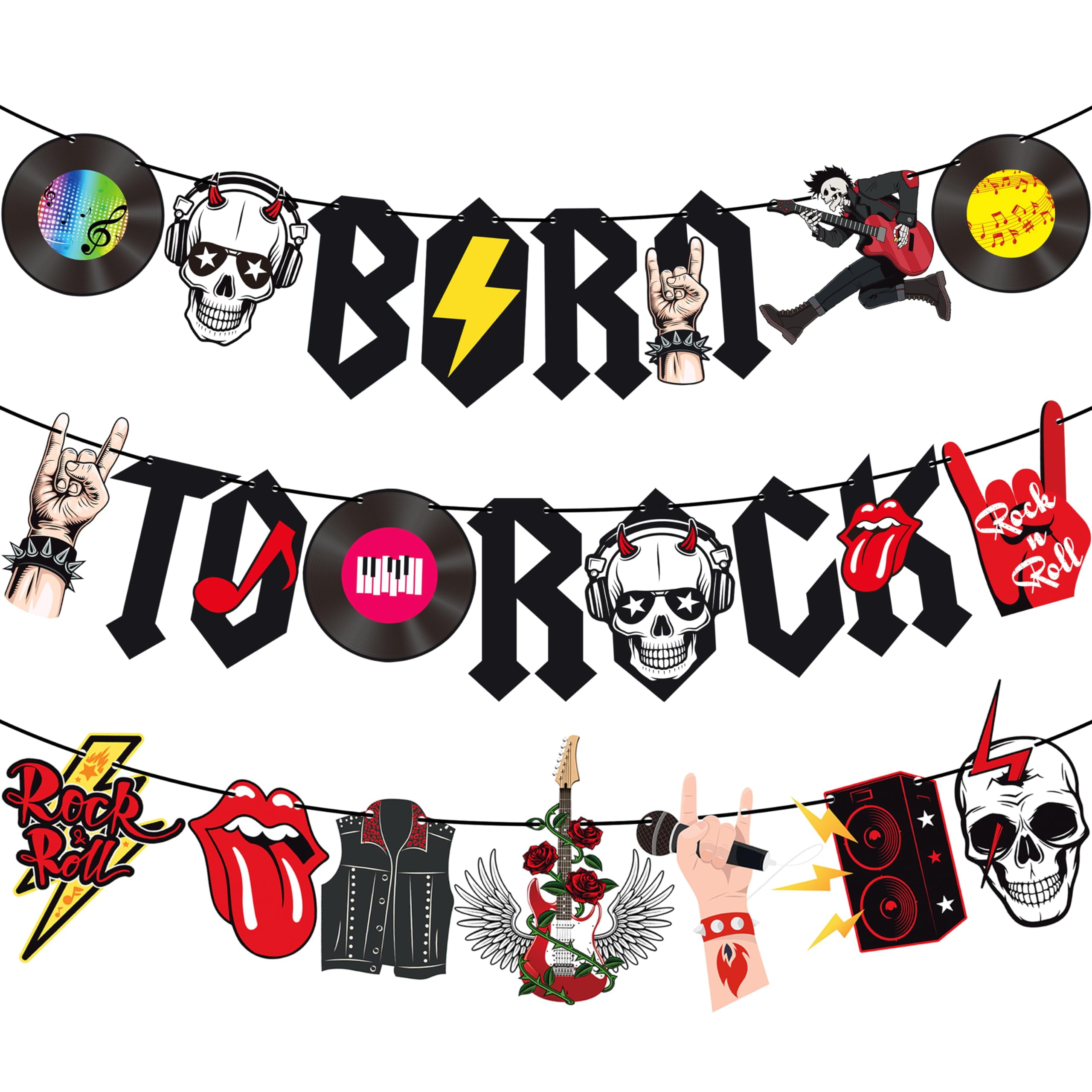 3pcs Rock and Roll Party Banner Born to Rock Banners Rock Birthday ...