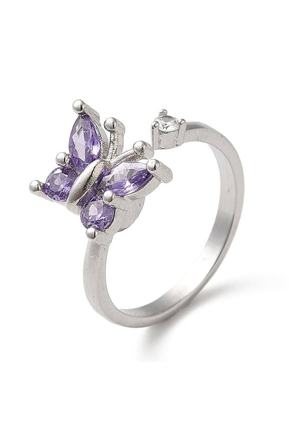 3pcs Rotatable Cubic Zirconia Butterfly Open Ring Brass Fidget Spinner Rings for Anxiety Stress Relief Purple Inner Diameter: 17mm