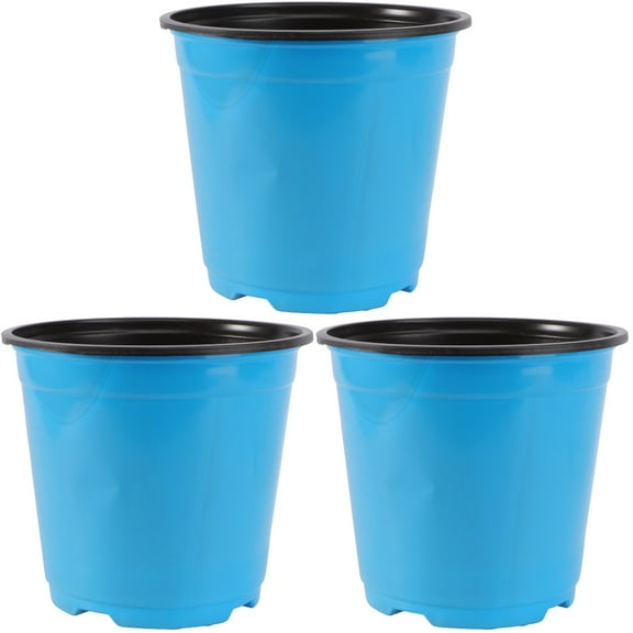 3pcs Round Bucket Thicken Plastic Flower Pots Tree Growing Bucket Garden Balcony Pot (Blue, 5 Gallons Capacity)