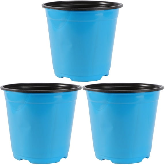 3pcs Round Bucket Thicken Plastic Flower Pots Tree Growing Bucket Garden Balcony Pot (Blue, 5 Gallons Capacity)